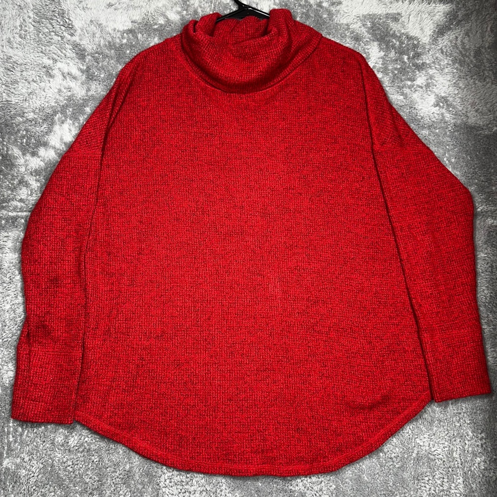 Time and Tru Cowl Neck Sweater Womens XL Red Oversized Marled Knit Pullover